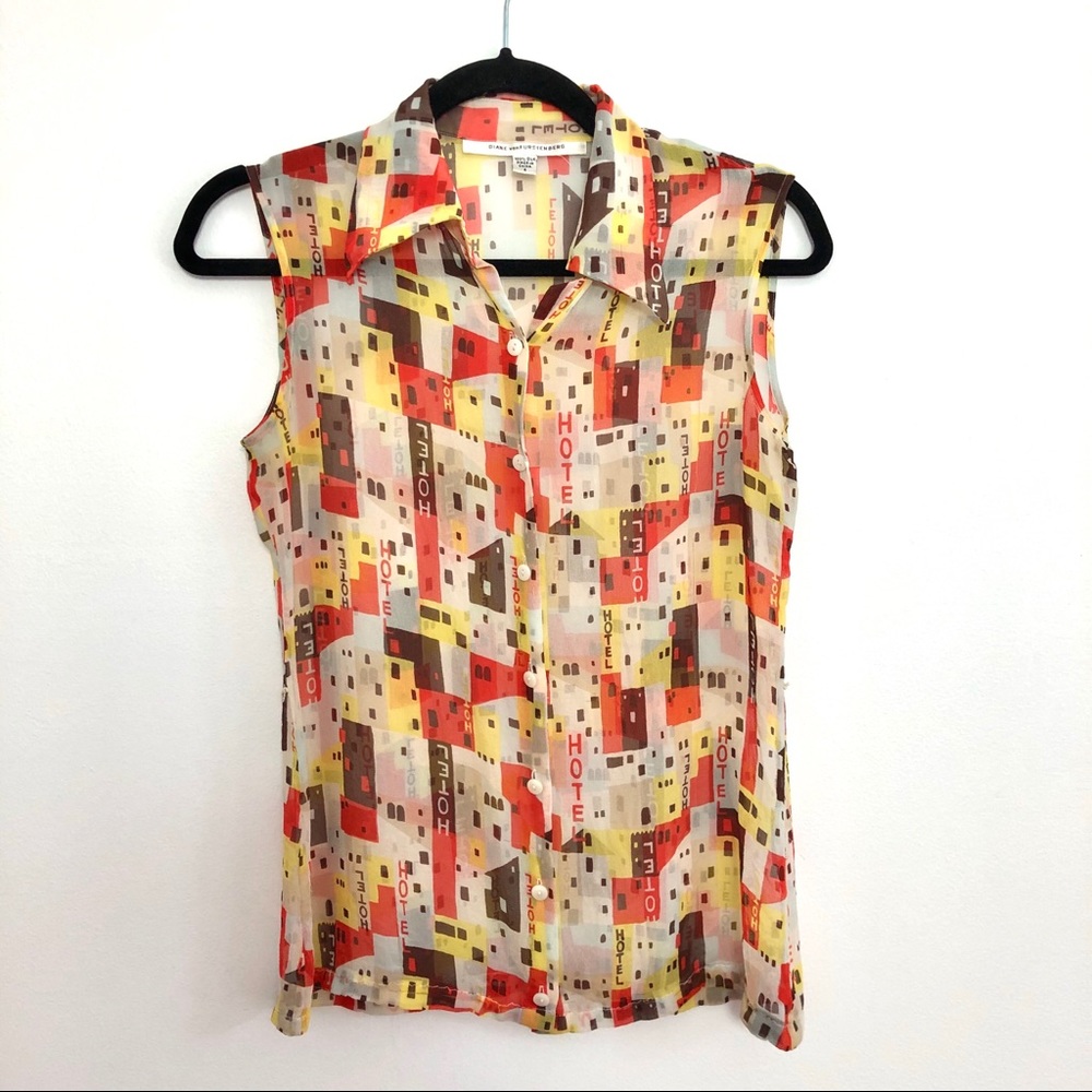 RARE! Diane Von Furstenberg Sleeveless Button-Down Hotel Blouse